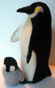 Felt Emperor Penguin and chick ,handstitched to my own pattern