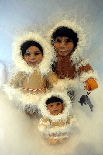 Needle felted Inuit family- father,mother and child